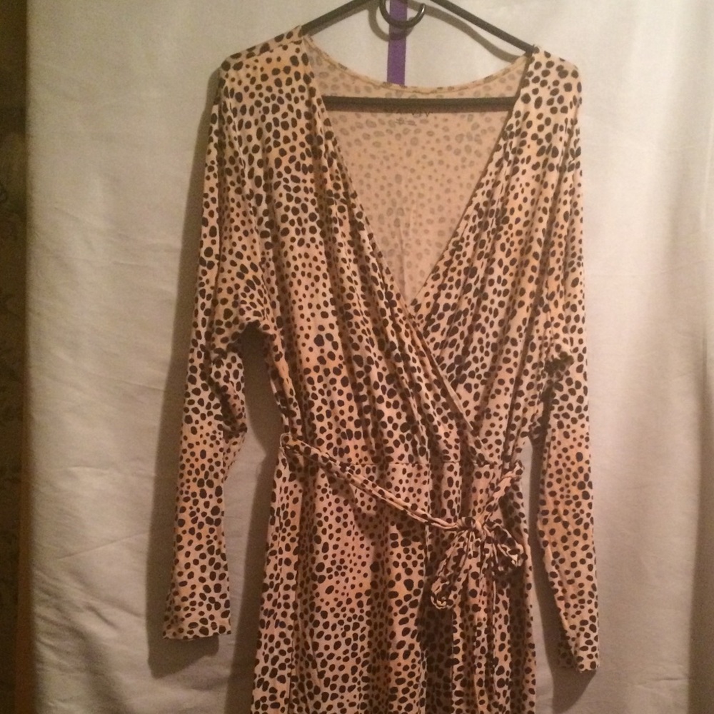 Ava & Viv Tan and Black Dotted Faux Wrap Dress